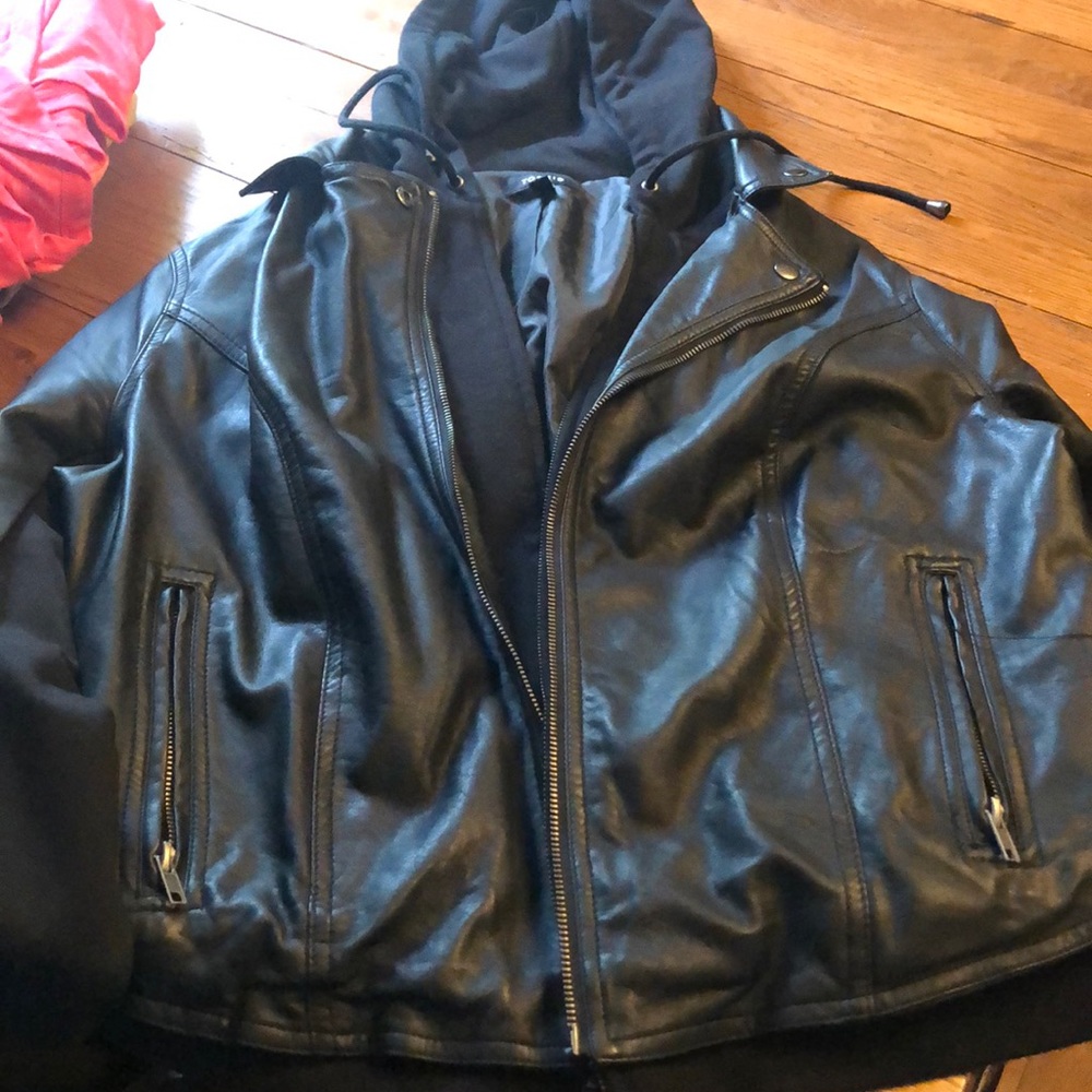 Faux leather jacket with hoodie